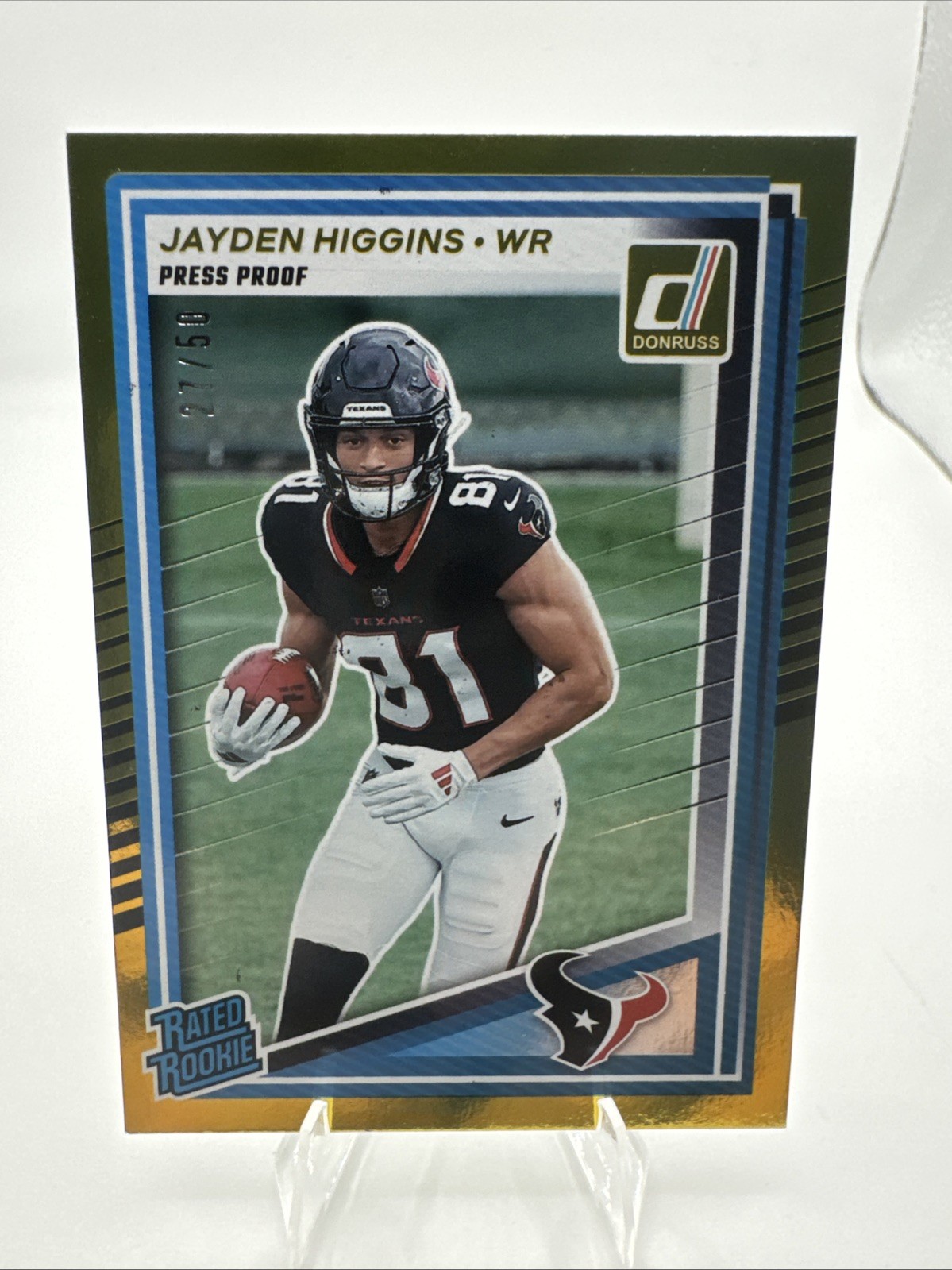 2025 Donruss Press Proof Gold #334 Jayden Higgins RC Rated Rookie /50