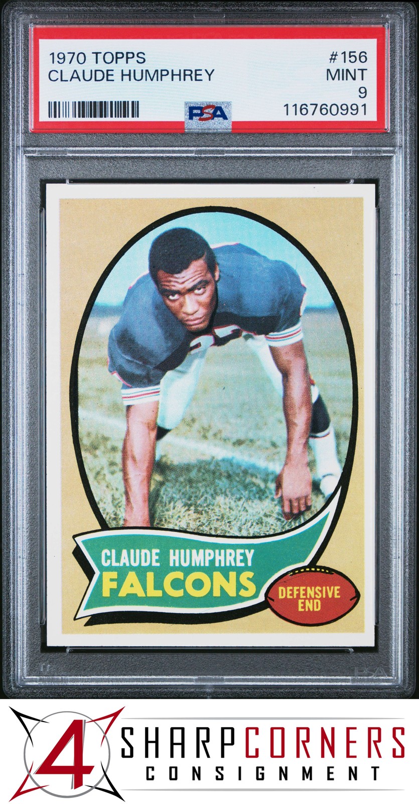 1970 TOPPS #156 CLAUDE HUMPHREY RC FALCONS HOF PSA 9