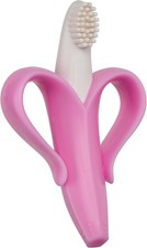 Baby Banana Pink Teether-Toothbrush, Infant to Toddler, Made in USA, Butter-Soft