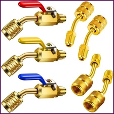 7PCS Air Conditioning Refrigerant Angled Compact Ball Valve 1/4 HVAC