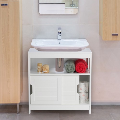 Mueble de baño armario auxiliar 2 puertas 10 kg mueble bajo lavabo MDF - Imagen 2 de 9