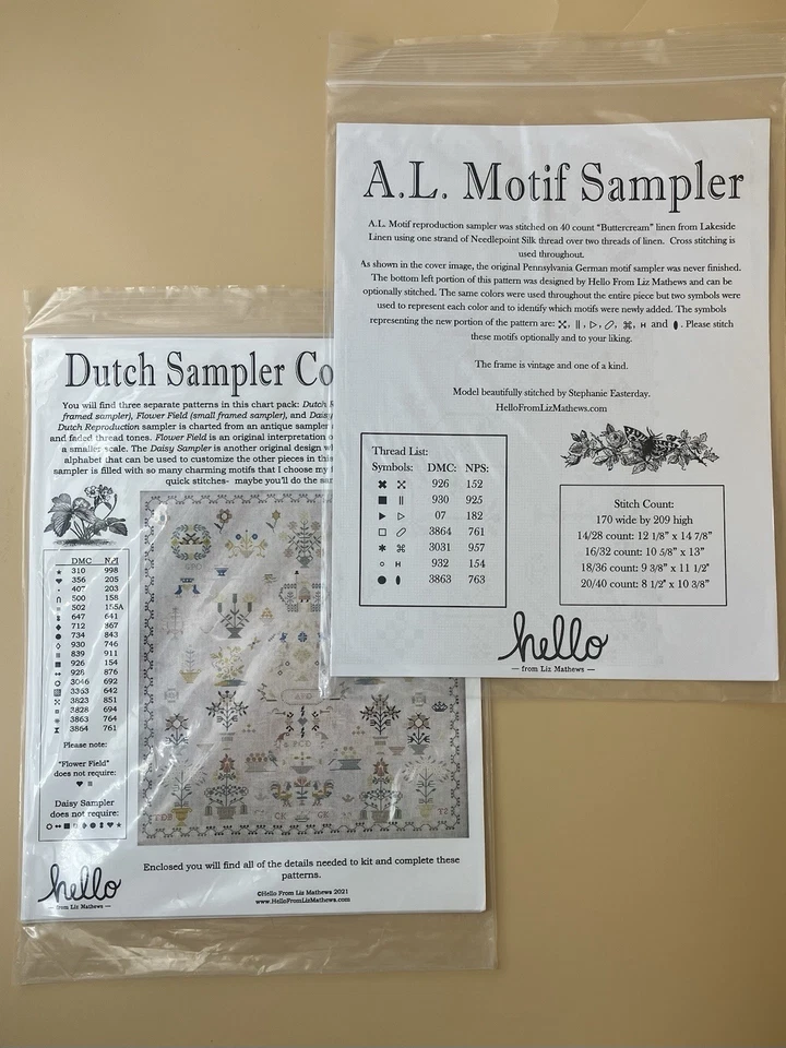 Lot of 2 Hello from Liz Mathews cross stitch patterns, New - Image 2 of 2