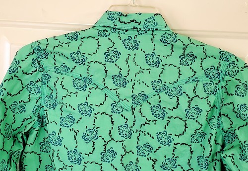 Camicia western donna Rock 47 Wrangler verde acqua gemma bottoni a pressione ricamo nero taglia L - Foto 8 di 10