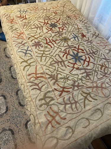 Antique Vintage Uzbek Embroidery Suzani Bed Cover Table Cloth Throw. 184x131cm - Picture 14 of 14