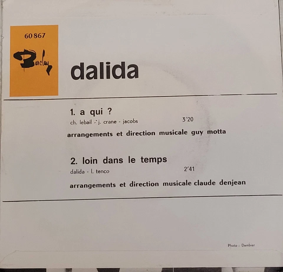 1967 Dalida - A Qui? Loin Dans Le Temps Demo Copy, 7" Vinyl LP - Image 2 of 4