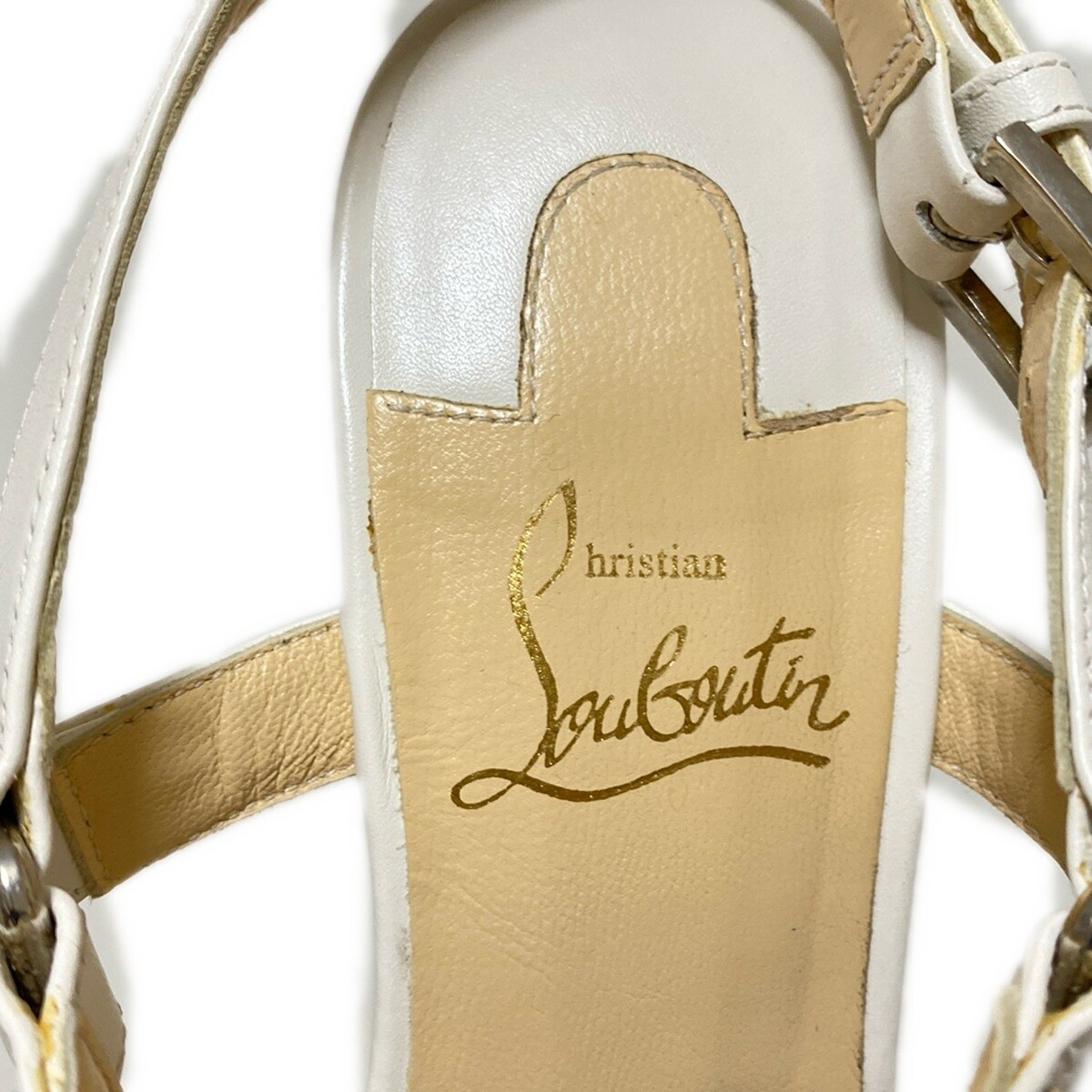 Auth CHRISTIAN LOUBOUTIN PYRACLOU 1180560 White Silver Gold Red  