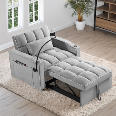 Adjustable Sofa Bed 3-in-1 Convertible Chair Sleeper Bed with Type C & USB Port