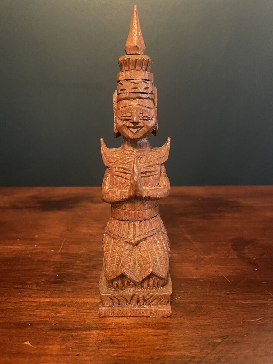 Wood Carving Art Thai Balinese Goddess Buddha Figure Wood Carving Art Thai Balinese Goddess Buddha Figure