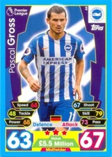 2017/2018 Topps Match Attax Card 44 Pascal Gross - Brighton & Hove