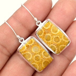 Indonesian-Fossil-Coral-925-Sterling-Silver-Earrings-Jewelry-FSCE11