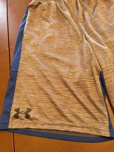Boys Under Armour Athletic Shorts YLG Gray Blue Elastic Drawstring Waist - Picture 2 of 3