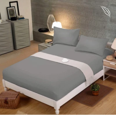 Shenaaya Fitted Sheet Extra Deep 40cm with All-Around Elastic (Grey-DOUBLE)