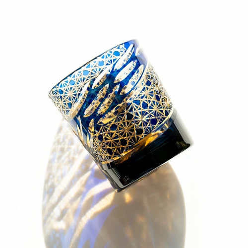 Bicchieri da whisky giapponesi Edo Kiriko cristallo tagliati a mano a blu confezione regalo 9 oz - Foto 6 di 13