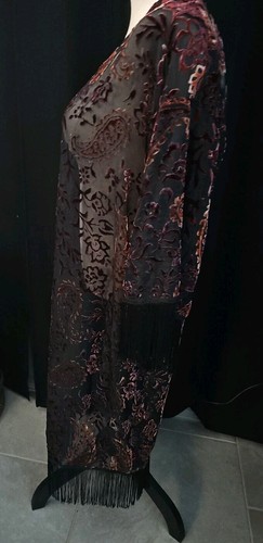 Crushed Velvet Burnout Lg Fringe Duster Stevie Nicks Whimsy Goth Art Deco 75 - Picture 4 of 10