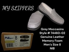 MY PILLOW MY SLIPPER Slip-On Leather Memory Foam Moccasins Gray Men 8 NWB