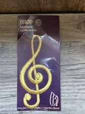 TREBLE CLEF PATCH embroidered iron-on MUSICAL NOTE BAND MUSIC Gold new wrights