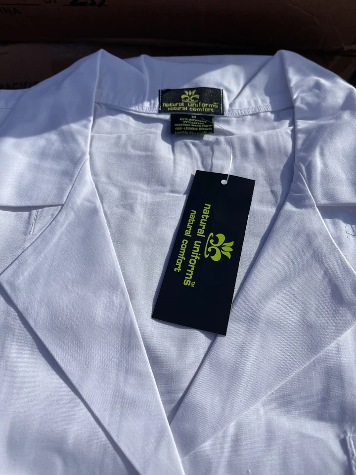 LAB COAT Natural Uniforms MEDIUM  White Long Unisex Lab Coat NEW - Image 4 of 4