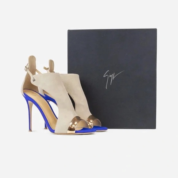 GIUSEPPE ZANOTTI Two-Tone Suede and Metallic Leather Catie Sandals