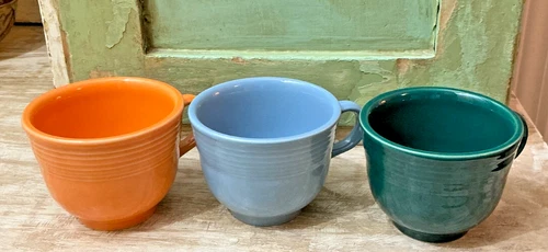 Set of 3 Vintage Homer Laughlin Fiestaware Tea Cups Orange, Green & Blue Fiesta