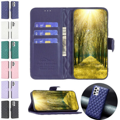 Grid Leather Card Wallet Phone Case For Samsung A13 A33 A53 A73 A12 A23 A22 A32