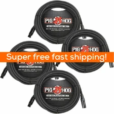 4 Pack Pig Hog PHM30 XLR High Performance 8mm Microphone Cable, 30 Ft - New