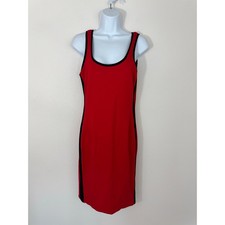 Iris Women’s Red Black Trim Bodycon Tank Dress Size M Rayon Blend 38” Length