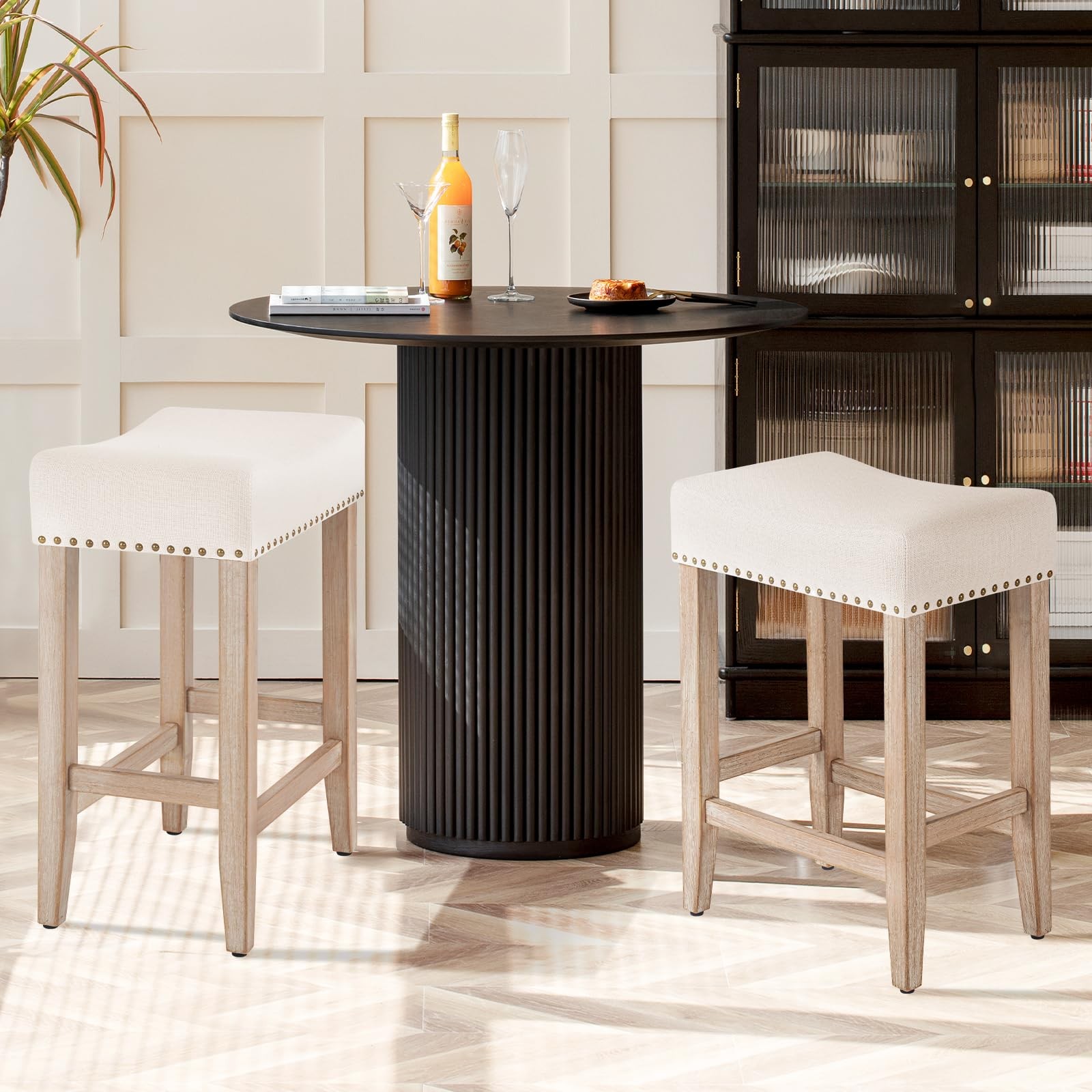 Bar Stools Set of 2,25.7 inch Counter Height Bar Stools,Upholstered Kitchen B...