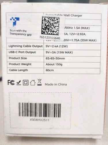 35W Wall Charger w/ Retractable USB-C & iOS Cable + Extra USB-C Port - Picture 2 of 6