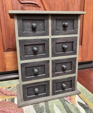 Rectangular Wooden Spice Apothecary or Jewelry Cabinet 8 Drawers Painted