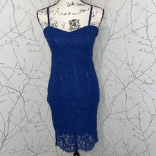 Lulus Lace Bodycon Dress Womens Small Blue Excellent Sweetheart Slit Cocktail