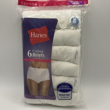 Hanes Tagless Panties Briefs Women  s Pack Of 6 White Pre-Shrunk Cotton Size 8