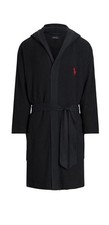 95 Polo Ralph Lauren Sleep Robe Waffle Hooded Belted Black S/M New