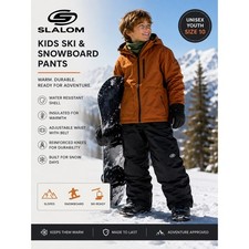 Slalom Youth Ski Snow Pants Size 10 Black Insulated Snowboard Winter Unisex