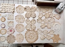 Vintage Lot of 36 Crocheted Doilies Table Runners Centerpieces Hankies Lace, etc