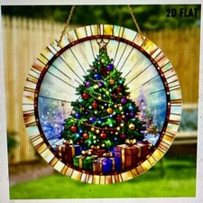Large Colorful Christmas Tree Suncatcher, 2D, Stained Glass Look, Acrylic, 8"