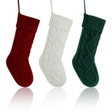 3 Pack Knitted Christmas Stocking, 18 Inches Large Knitted Hanging Xmas Stock...
