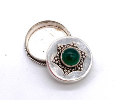 Antik sterling silver Pill Box 925er Silber Pillendose gr&uuml;ner Edelstein  Snuff d