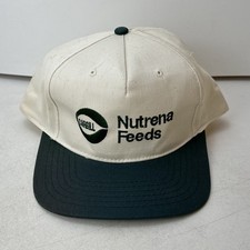 Vintage Cargill Nutrena Feeds Snapback Hat Cap AJM Headwear Off White Green