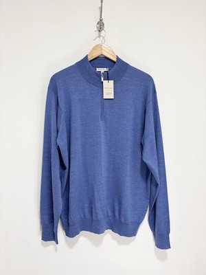 Peter Millar 1/4 Zip Pullover XL Herren Blau Merinowollmischung Golf Luxus Pulli