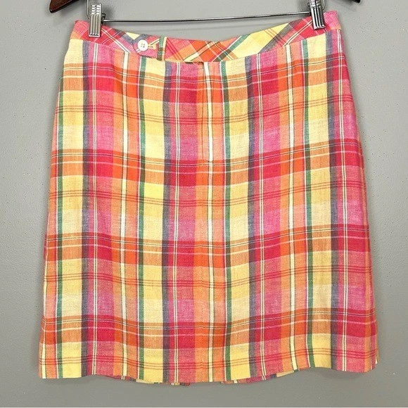 Ralph Lauren Sport 100% Linen Skirt Women’s Size 6 Plaid Colorful Preppy Golf