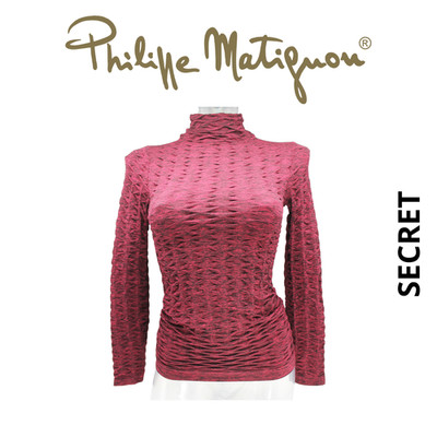 Langarmshirt mit Dolcevita-Kragen, Karcade-Rot, SECRET Philippe Matignon