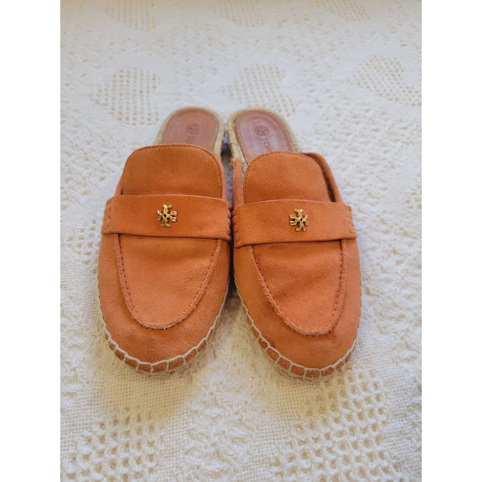 Tory Burch Naranja Gamuza Alpargata Mula Mocasines Zapatos Mujer Talla 7M Foto 2 de 4