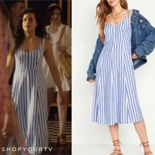 Old Navy Dress 4X Linen Striped Midi Smocked Nautical Coastal Cottagecore ASO