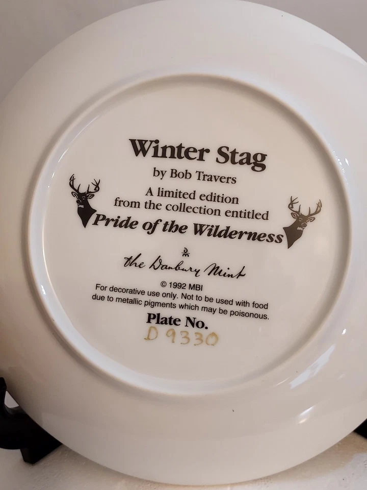 1992 Danbury Mint WINTER STAG Pride of the Wilderness DEER PLATE Bob Travers MIB - Image 3 of 3