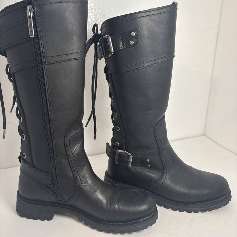 Harley Davidson Alexa Back Lace Leather Boots D85167 Biker Goth Women's Size: 8m - Image 3 of 4