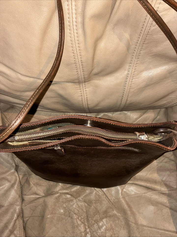 Bolso de Mano Monsac Vintage Cuero Marrón Doble Asa Logo Hombro Hobo Cremallera Foto 3 de 4