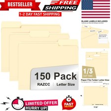 File Folder, 150 Pack 1/3 Cut Tab File Folders Letter Size, Manila Folders, Fol