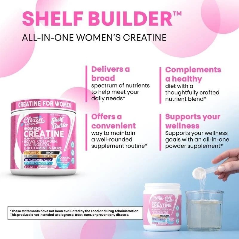 Women’s Creatine Powder w/ BCAAs, Collagen, Inositol – Clean Nutra Shelf Builder