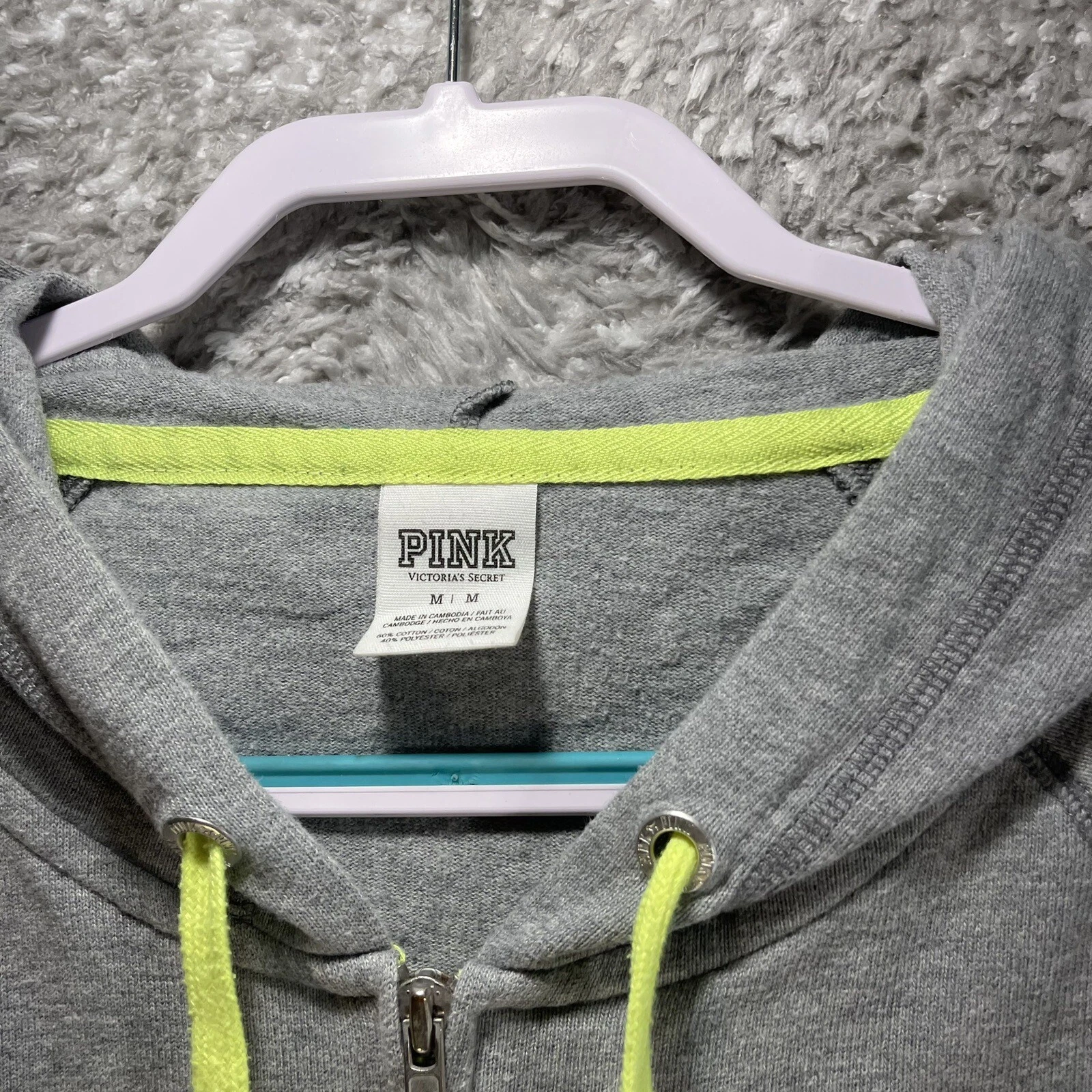 UNDERCOVER Felpa con cappuccio ROSA Victoria Secret donna grigio medio cerniera intera maglione amore rosa