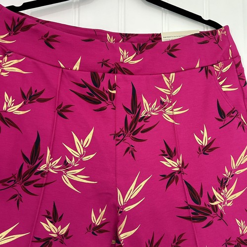 Soft Surroundings Emiko Pants Fuchsia Pink Metallic Leaf Ponte Ankle Size L - Picture 2 of 6
